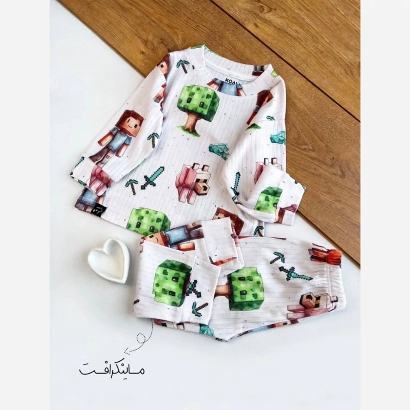 ست راحتی بلوز و شلوار ریلی دخترانه پسرانه ماینکرفت جنس نخ پنبه درجه 1