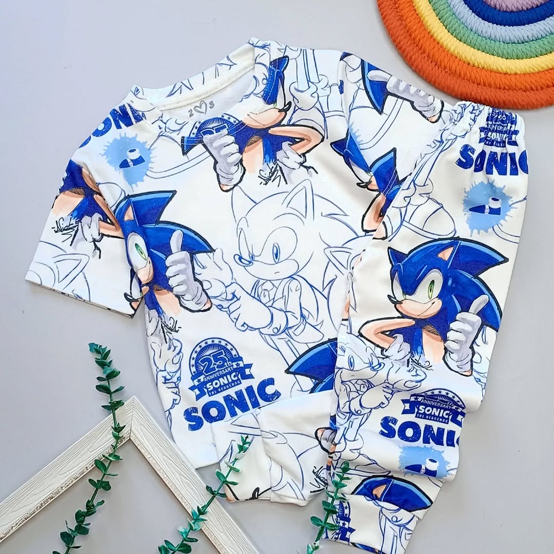 ست راحتی تیشرت و شلوارک پسرانه سونیک جنس نخ پنبه درجه یک
