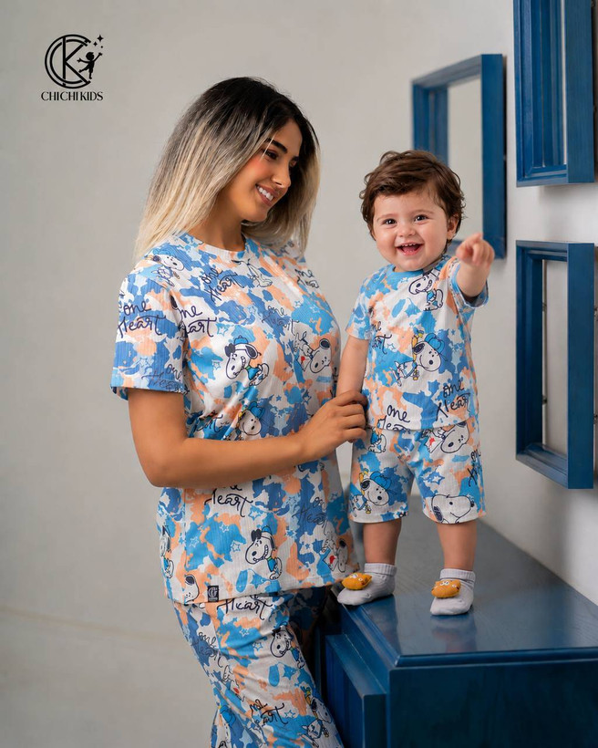ست راحتی تیشرت و شلوارک دخترانه پسرانه طرح اسنوپی جنس نخ پنبه درجه 1