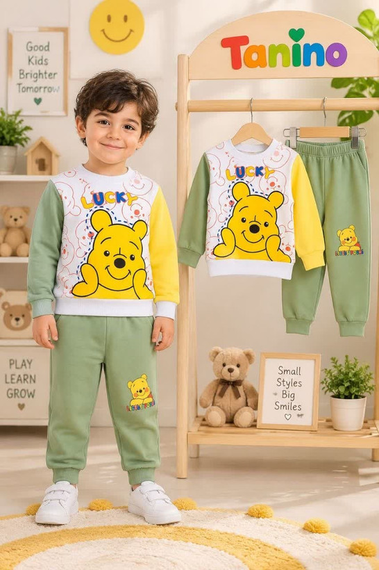 ست بلوز و شلوار پسرانه طرح pooh جنس دورس پنبه سوپر اقتصادی